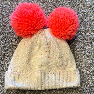 GAP Kids Beige Hat with Bright Pink Pom Poms